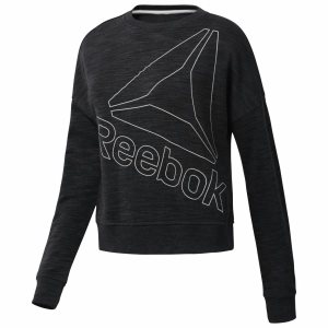 Bluza Damskie Reebok Elements Logo Crew Neck Czarne PL 24JAFSD